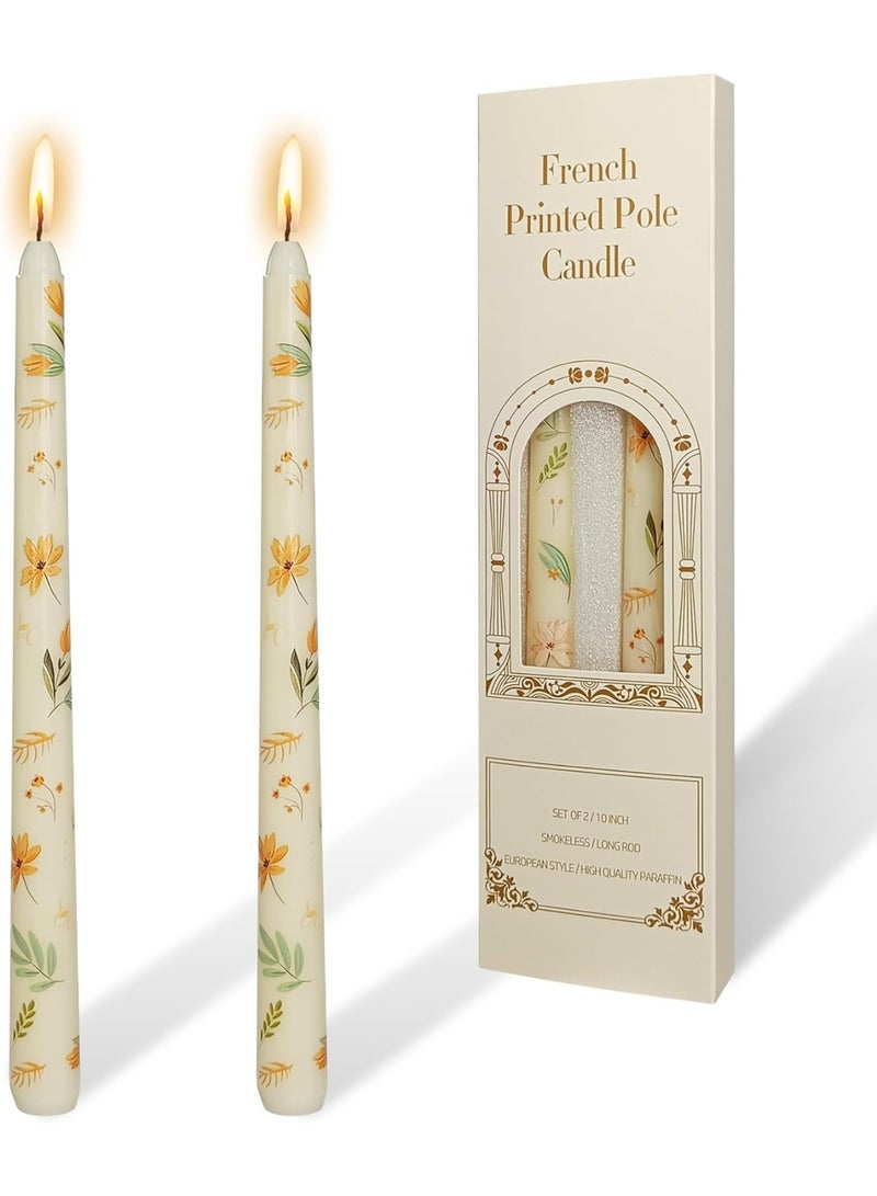 Relex 2 Pack Ivory Valley Iris Taper Candles - Floral Tall Candlesticks 10 Inch Pastel Smokeless Ideal for Weddings Home Party Holiday Decor - Image 1